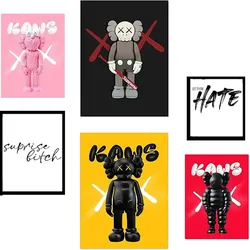 POSTER Set Mit 6 Messaggio Iconico Di Kaws A3 & A4 Schwarzer Rahmen