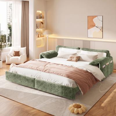 GDFStudio - 3-in-1 Convertible Corduroy Pull Out Sleeper Sofa Bed with Storage Pockets