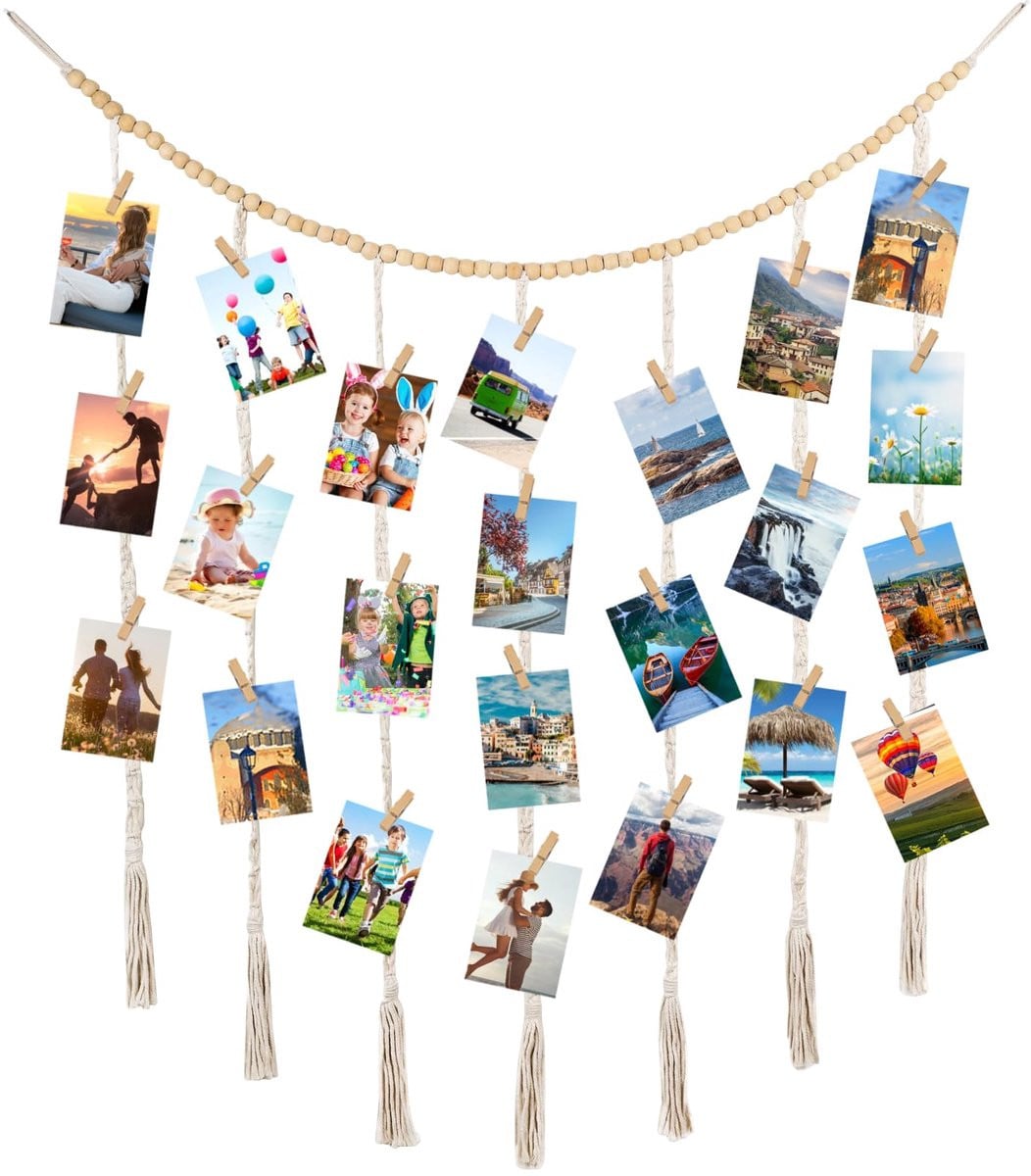 Dailygoods Macrame Foto Wanddecoratie met 45 Clips voor Foto's