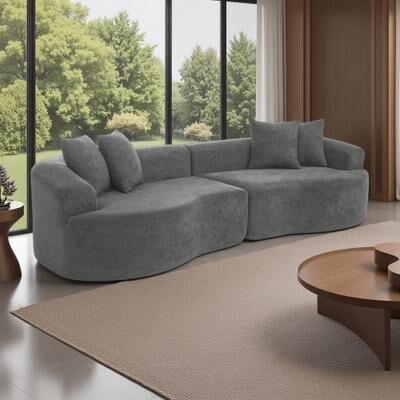 "113"" Chenille Curved 4-Seater Sofa with Cloud-Like Comfort and Removable Washable Cover"