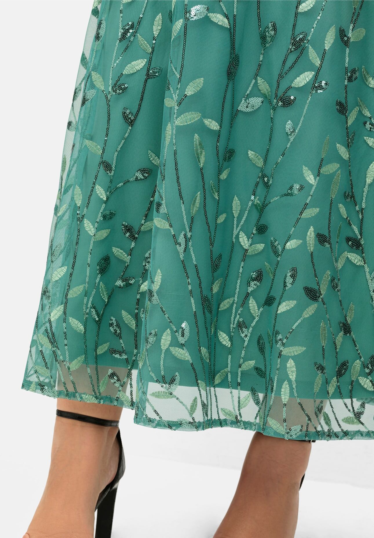 Abendkleid SHEEGO "Abendkleid", Damen, Gr. 44, Normalgrössen, Kurzarm, grün (rauchgrün), 100% Polyester, Spitze:100% Polyester, unifarben, lang, Rundhals, Kleider Abendkleid rauchgrün 44, Normalgrössen, Kurzarm