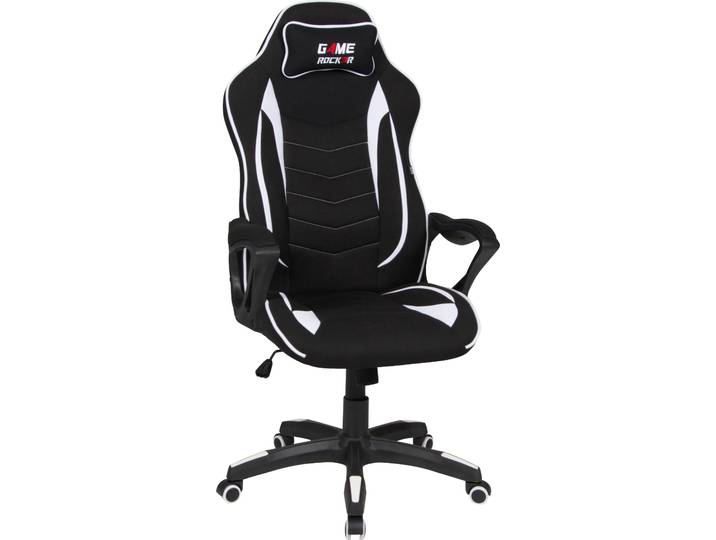 Gaming-Stuhl DUO COLLECTION Game-Rocker R-10 , schwarz (schwarz, weiß, schwarz, weiß, schwarz, weiß), B:67cm H:121cm T:67cm, Stühle, Gaming-Stuhl, komfortabler Bürostuhl mit Nackenkissen & Drehfunktion