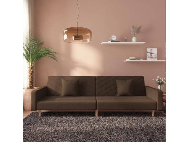 ZQQLVOO Schlafsofa 2-Sitzer mit 2 Kissen Braun Stoff Klappbar zum Doppelbett, Holzrahmen, Atmungsaktiv, Langlebig, für Wohnzimmer und Büro