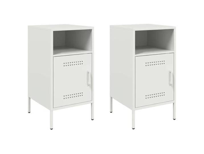 Coespram Nachttisch 2er Set Weiß, 36x39x68 cm Metall Beistelltisch Industrie-Design Beistellschrank fürs Schlafzimmer mit Tür und Fach, nivellierbaren Füßen sowie robuster Konstruktion.
