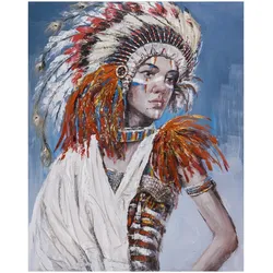 die Faktorei Wandbild "Frau mit Indianer-Kopfschmuck II" unikat 98_051B