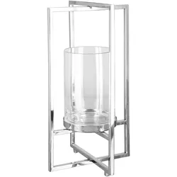 NORMAN silberner Kerzenhalter Edelstahl 40 Mit Glas