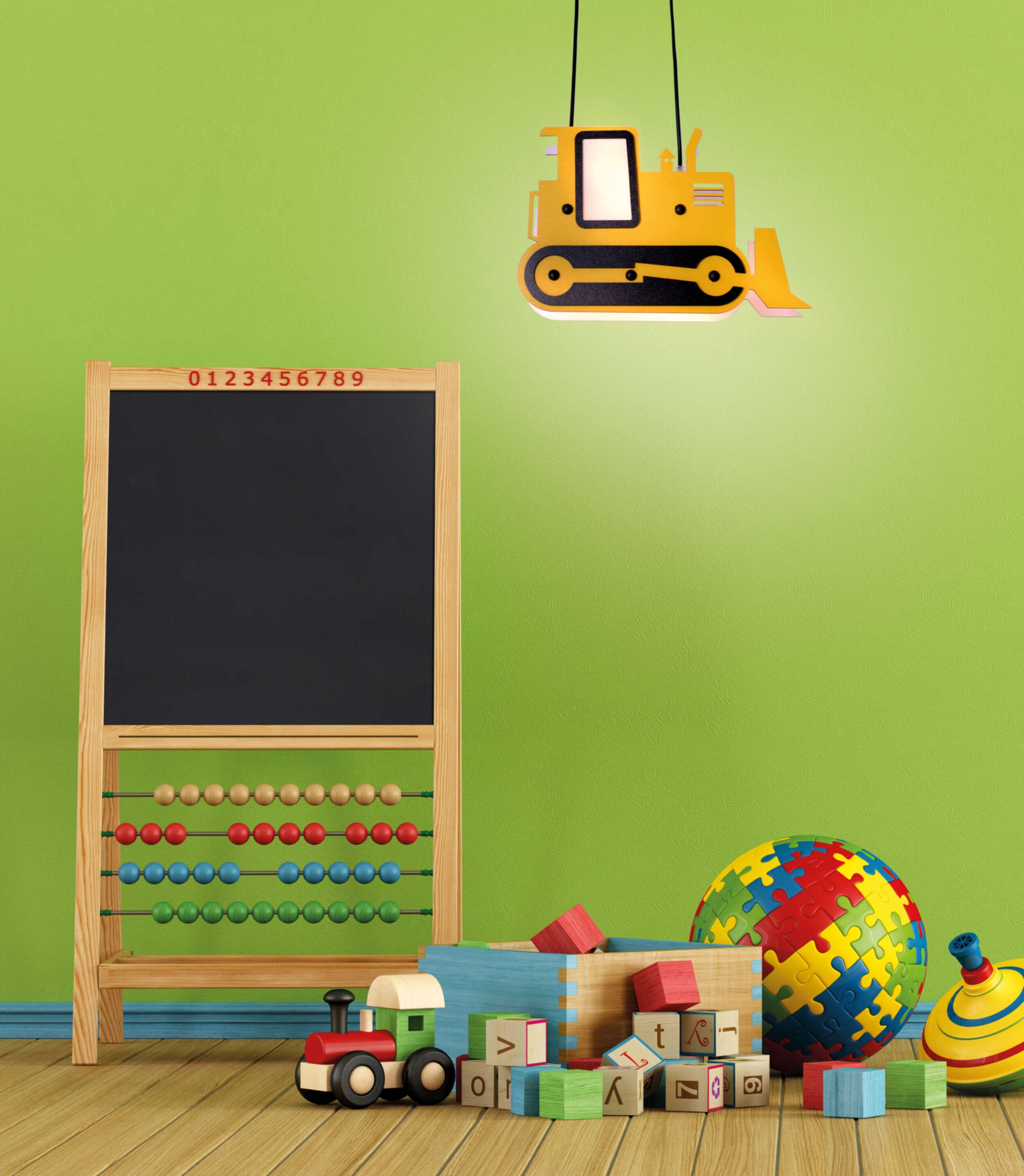 NÄVE Pendelleuchte "Carter", gelb, 1, H: 80cm, 1 Stk., Leuchten, Planierraupe aus Holz in gelb/schwarz, exkl. 2x E27, L/B/H: 34/12/80cm, Pendelleuchte