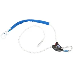 3M DBI-SALA Verbindungsmittel Trigger zur Arbeitsplatzpositionierung, Länge: einstellbar bis 5 m, Kernmantelseil 11 mm , max. Nutzergewicht 140 kg, Einhand-Karabiner + Twist-Lock-Karabiner, blauer Schutzschlauch, RFID Tag für Inspektion, 5,0 m
