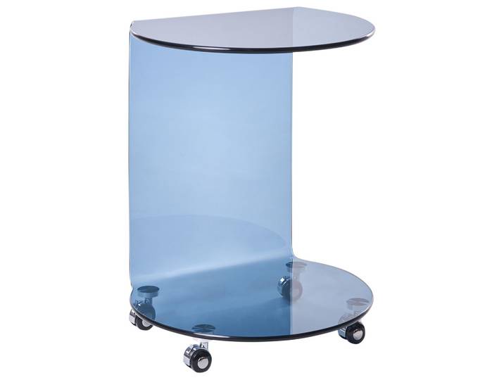 BEISTELLTISCH Sicherheitsglas Blau mit Rädern Minto