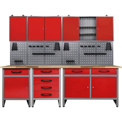 Werkstatt-Set ONDIS24 "Bastler", rot (rot, grau), B:240cm H:205cm T:60cm, Metall, Werkbänke, höhenverstellbar, inkl. Hakenset