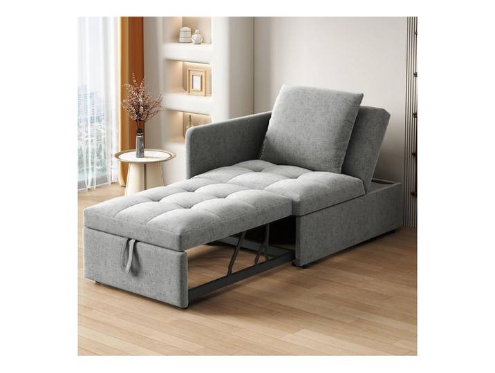 LuxusKollektion Schlafsofa Schlafsofa klein Bettfunktion Schlafhocker 200kg Leinenoptik Hellgrau