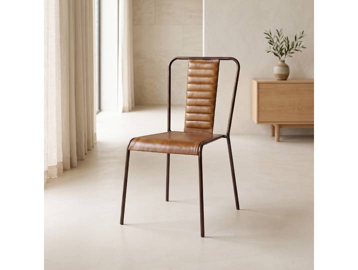 Chaise industrielle cuir cuivre 2
