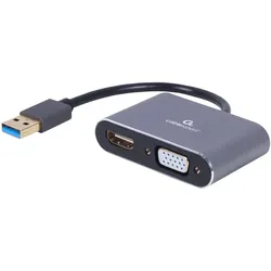 Gembird CableXpert USB-auf-HDMI+VGA-Display-Adapter, Spacegrau, Video Adapter, Grau