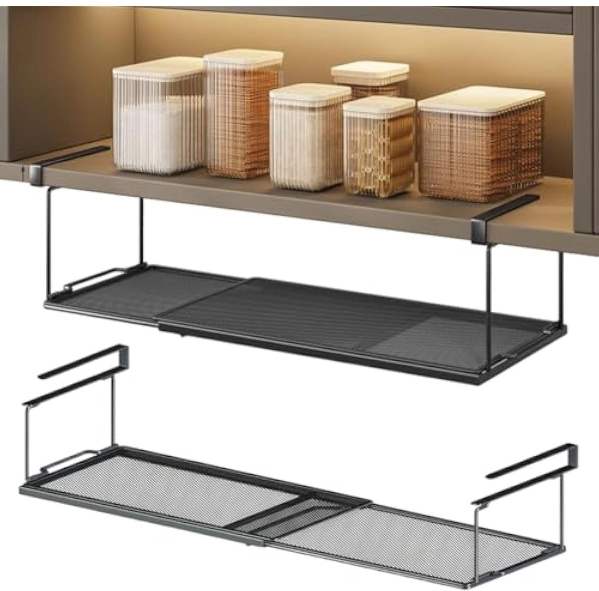 Metalen Hangmand – Uittrekbaar Onder Plank – Verstelbaar 38–70 cm – Organizer voor Keuken & Kast
