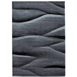 Carpetsale24 Kurzflor Teppich 240x340 cm Abstrakte Wellen Schwarz-Grau, Großflächiges Wohnaccessoire mit Muster, Raumlösung für Wohnzimmer Essbereich