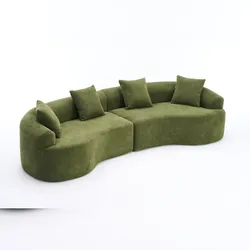 MODFU Kombinationssofa Chenille Grün 275 cm, geschwungene Form, 4-Sitzer, ohne Montage