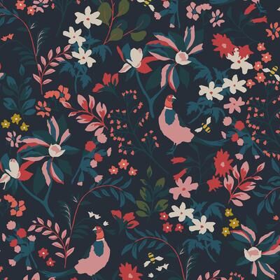 Joules Fields Edge Floral French Navy Wallpaper