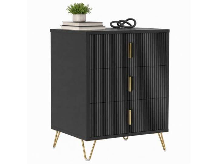 HOMCOM Moderne Kommode mit 3 Schubladen, geriffelte Schlafzimmerkommode mit Metallbeinen und Stahlgriffen, Schwarz