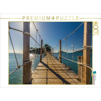CALVENDO Puzzle Zur kleinen Insel 'Agios Sostis' führt im Sommer ein langer Steg | 1000 Teile Lege-Größe 64x48cm Foto-Puzzle für glückliche Stunden