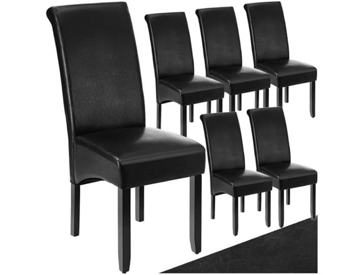tectake® 6er Set Stühle, Kunstleder Stuhl mit hoher Rückenlehne, ergonomische Form, perfekt für den Esstisch, als Esszimmerstühle, Küchenstühle oder im Wohnzimmer - schwarz