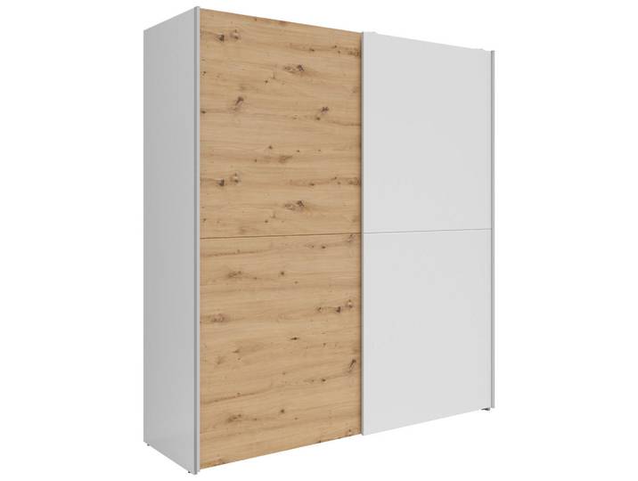 Boxxx Schwebetürenschrank, Weiß, Eiche Artisan, 2 Fächer, 170x191x59 cm, individuelle Frontgestaltung, Schlafzimmer, Kleiderschränke, Schwebetürenschränke