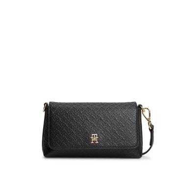 Umhängetasche TOMMY HILFIGER "TH ICON CONV CROSSOVER MONO", Damen, Gr. B/H/T: 23cm x 13cm x 7cm, schwarz, Lederimitat, Taschen Umhängetasche, Damen Schultertasche, Handtasche, Clutch mit TH-Logoprägung