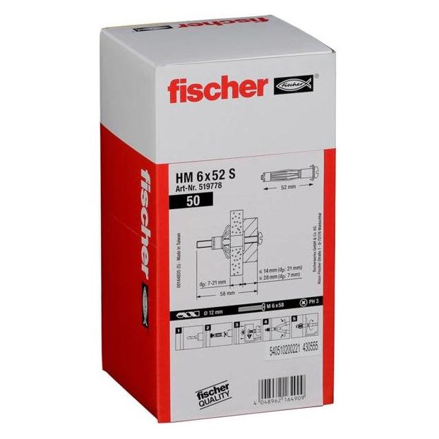 Fischer Hohlraum-Metalldübel HM 6x52 S (50 Stk.) (519778)