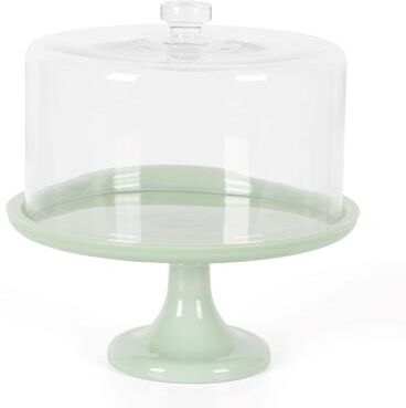 Martha Stewart 10 Inch Jadeite Cake Stand With Glass Dome