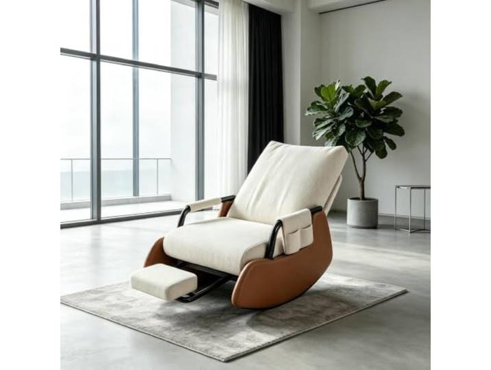 kumamart Polstersessel Schaukelnd mit Ausziehbarer Beinablage Ergonomischer Schaukelstuhl mit ausziehbarer Fußstütze und Seitentasche für tägliche Entspannung.