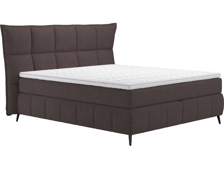 Boxspringbett, 100% Polyester, Schwarz (Charcoal), 211×215 cm, Incl. Topper, 7-Zonen-Taschen-Federkern, Cotta