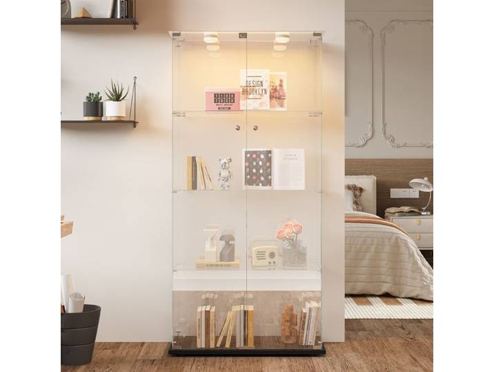Vitrine en verre led vitrine en verre 4 etageres 2 Porte vitrine verre trempe meuble vitrine salon armoire vitrine pour figurine