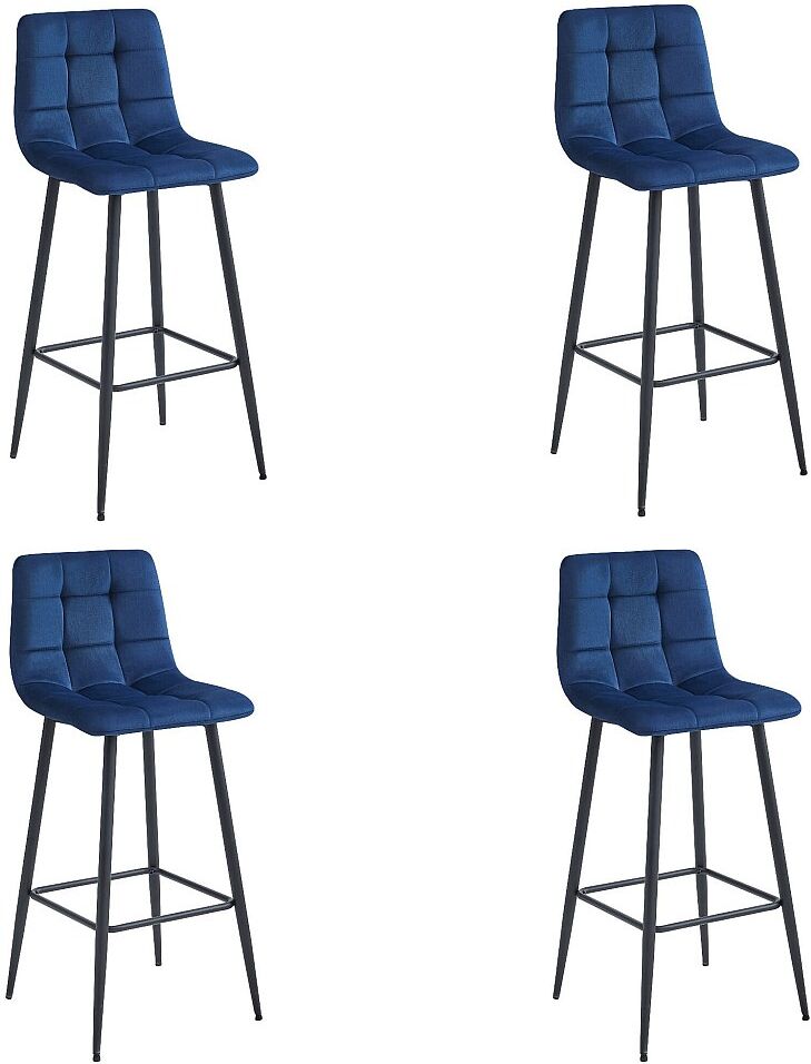 Taburete Valora TEOTO de terciopelo azul marino con patas negras para cocina (x4)
