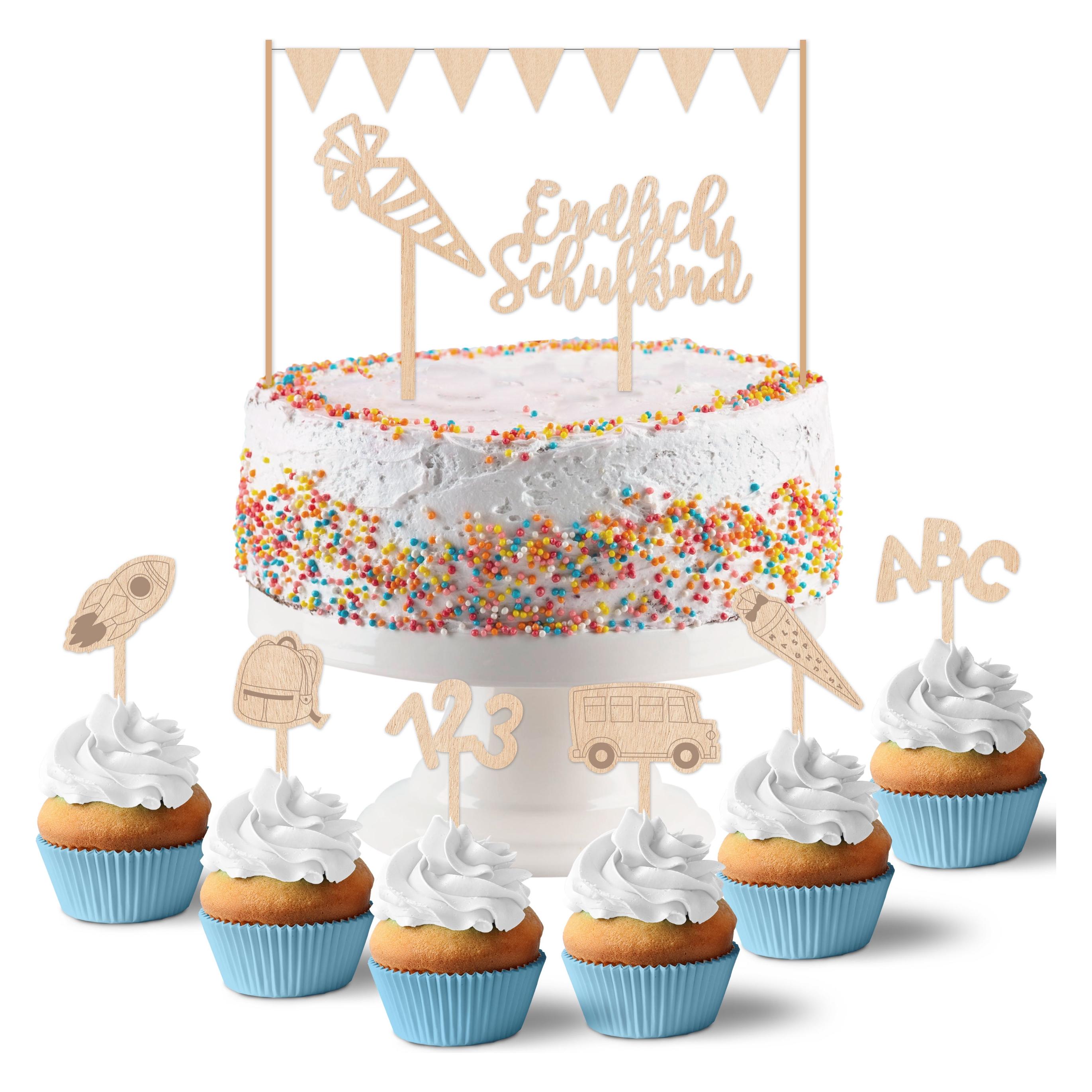 Papierdrachen Holzkuchenstecker Schule mit Gravur (Pappelholz) - Set 1 (15 Stk.) (B270-020-001)