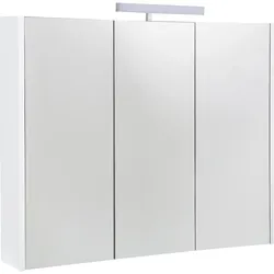 Spiegelschrank Akira mit LED-Beleuchtung, 3 Türen, weiß Hochglanz, 900x700x155mm