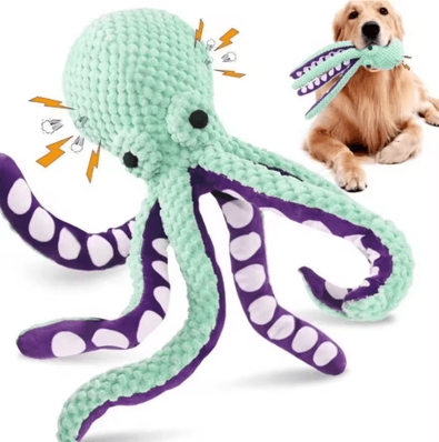Inspire Picks Calming Plush Duck Dog Toy Squeaky Chew Companion For Puppies & Dogs blue Octopus