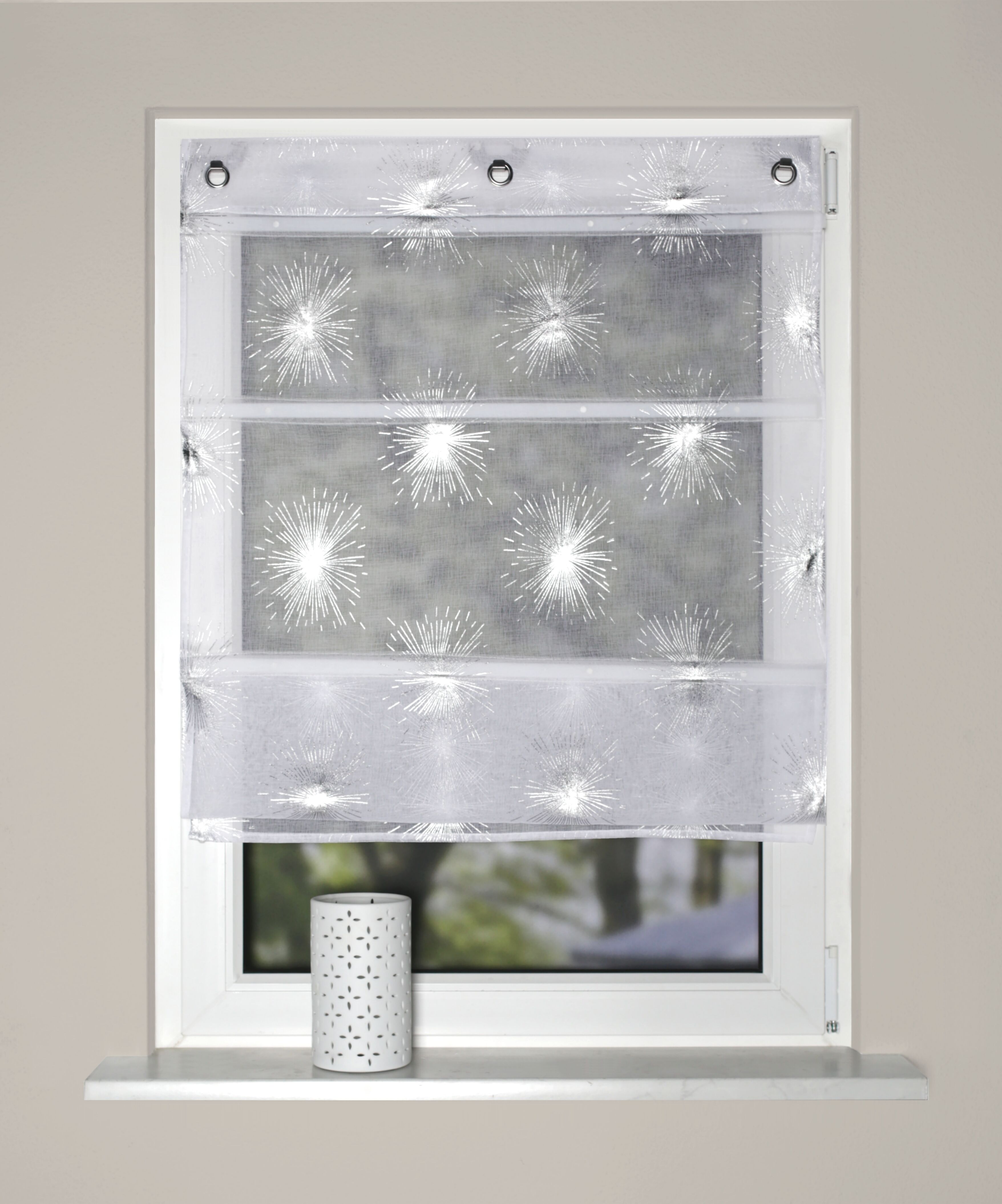 Magnetrollo HOME WOHNIDEEN "FELISHA", silber, B:45cm H:130cm, Obermaterial: 100% Polyester, Raffrollos, Magnetrollo, Foliendruck silber 130cm, Hakenaufhängung, 45cm