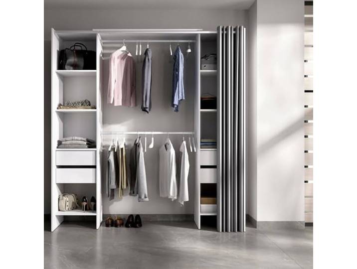 Dmora - Großer Kleiderschrank Resegone, Struktur für begehbaren Kleiderschrank, offener Kleiderbügel, 180x50h205 cm, Weiß und Grau
