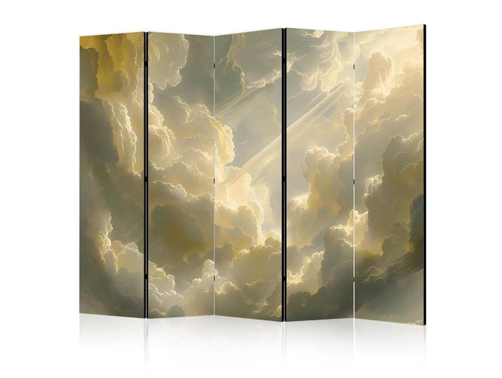 Muralo Paravent Akustik 5-tlg 225x172 cm Wolken Himmel Licht, Gelb, Holz, Galaxis, Rechteckig, 225x172x3 cm, Wohnzimmer, Raumteiler, Paravents