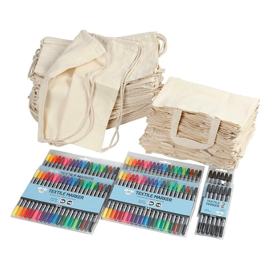 Creativ Company Stofftasche und Stifte Baumwolle, 1 Stück, Weiss (97075)