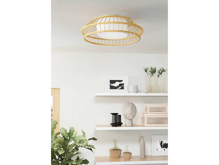 Plafonnier LED Yuku -Z Ø 46cm Blanc/Marron Tissu mélangé LED non-remplaçables Module LED