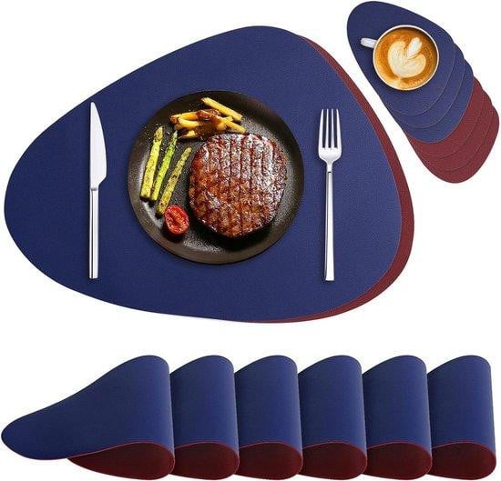 Famanu placemats set van 6 hittebestendig en antislip in koningsblauw en rood