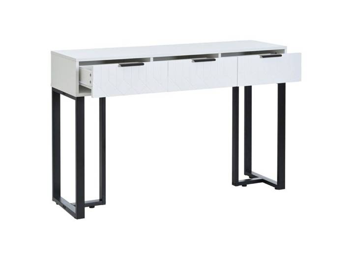 Console moderne blanc & noir 120cm - Tiroirs cadre doré pieds réglables poignées élégantes - Design épuré 120x36x80cm
