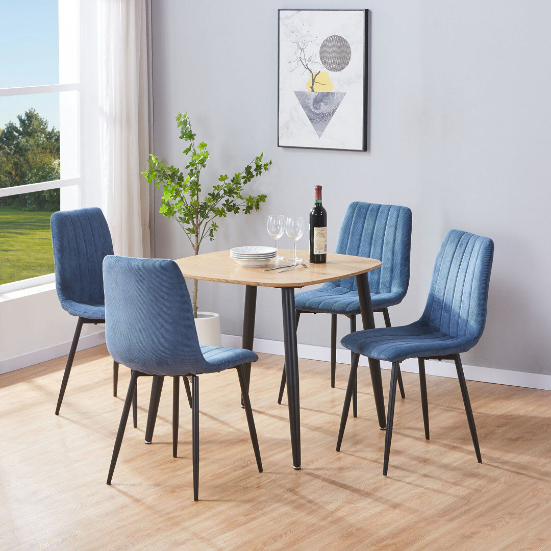 George Oliver Sisquoc 800mm Square Table & 4 Fabric Chair Set Blue/White 4