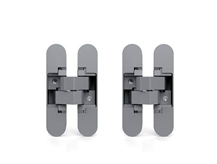 Emuca - Charnière invisible pour portes\, Lot de 2 charnières invisibles pour portes lourdes\, charge de 40 kg\, ouverture de 180º\, zamak\, gris métallisé