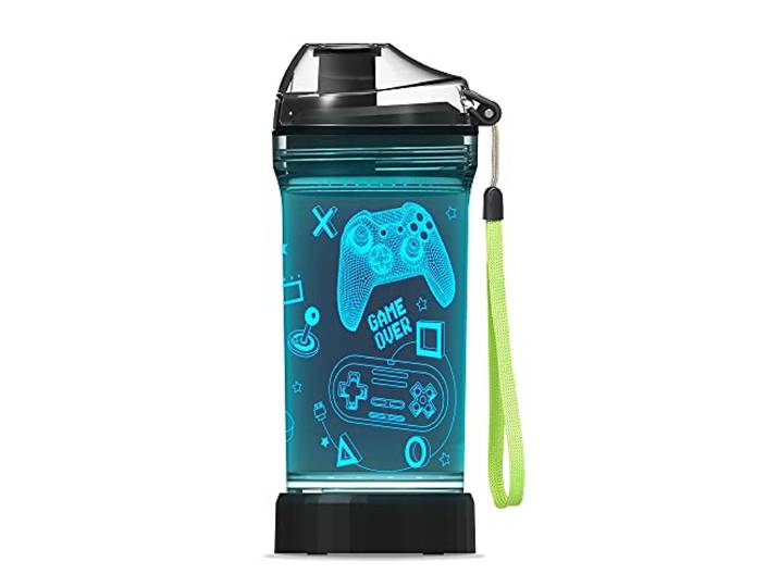 Lightzz Fortnite Gamer-Wasserflasche, Fortnite Stuff Spielzeug mit 3D-Licht, Geschenk zum Schulanfang für Jungen, Gamer, Minecraft-Becher für Urlaub, Camping, Picknick, 400 ml und Tritan, BPA-frei