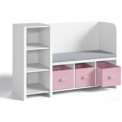 En.Casa, Kinderregal, Kinderregal mit Sitzbank Høylandet 76x112x40 cm Weiss/Rosa (112 x 40 x 76 cm)