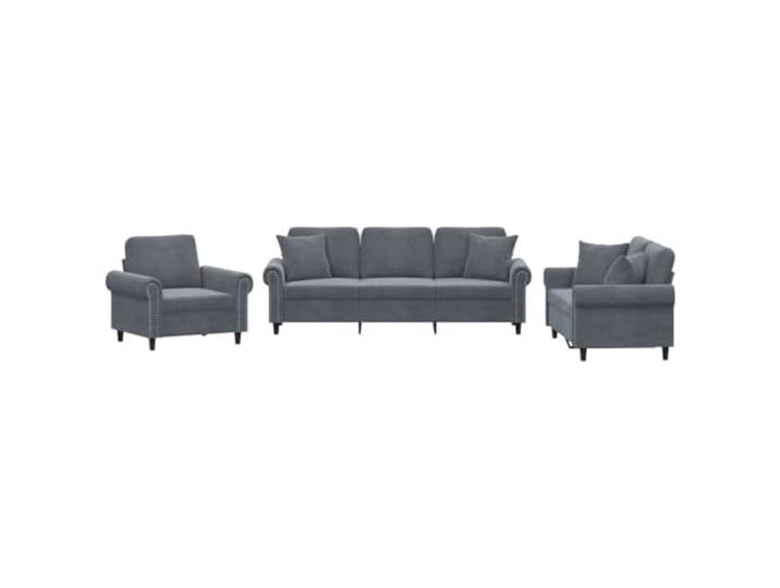GHVBNMF 3-tlg. Sofagarnitur mit Kissen Dunkelgrau Samt Couch Set Eleganter Samtbezug und stabiles Sperrholz-Metall-Gestell für maximalen Komfort im Wohnzimmer inklusive Kissen.