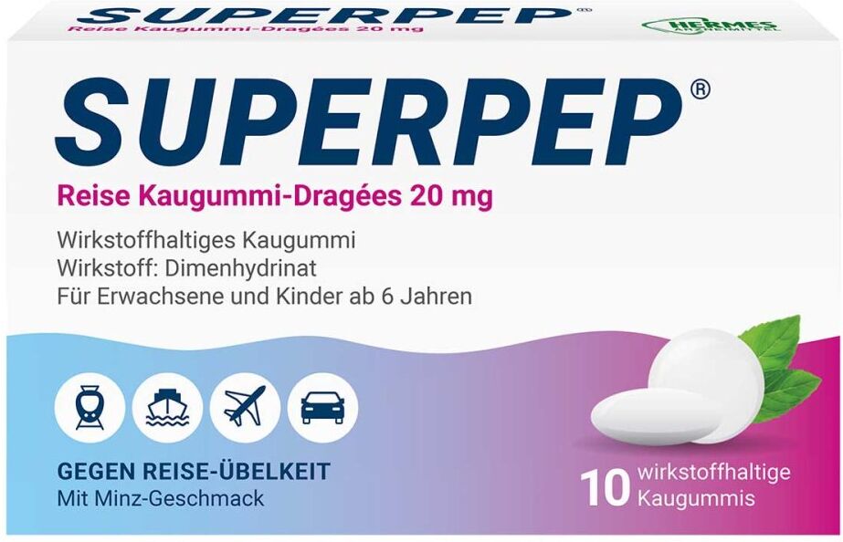 Superpep Reise Kaugummi-Dragees 20mg