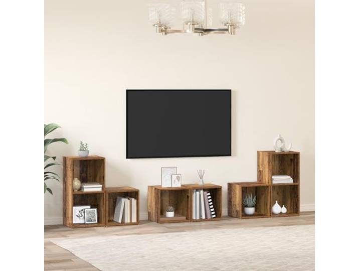 HEFZGDB TV-Schrank Set mit Regal und Speicher 6 Stück Altholz Holzwerkstoff Aufbewahrungseinheit Wohnzimmer Organizer