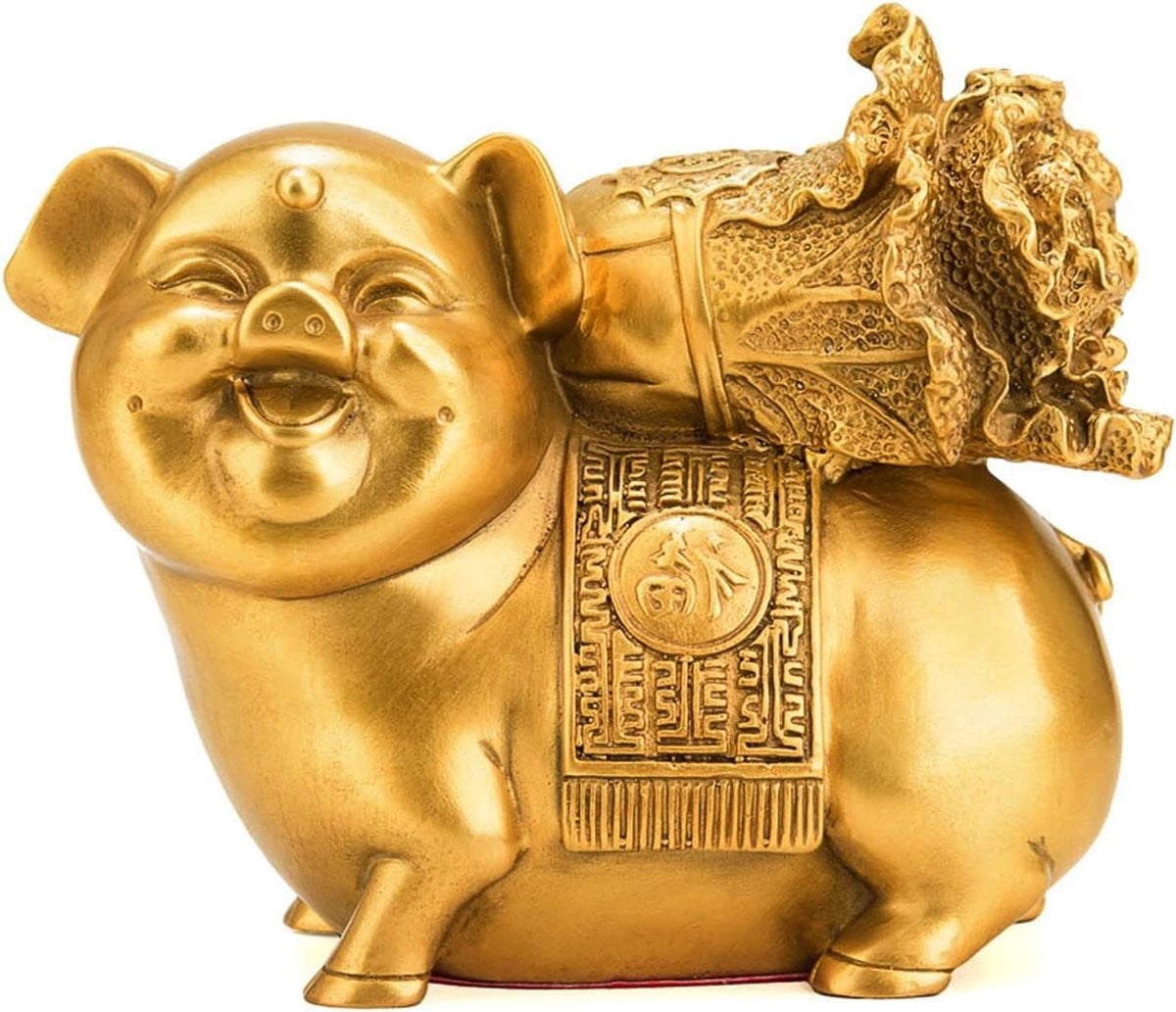 Handgemaakt Messing Varkensbeeldje Decoratie - Feng Shui Figuur - Goudkleurig - 50 Gram